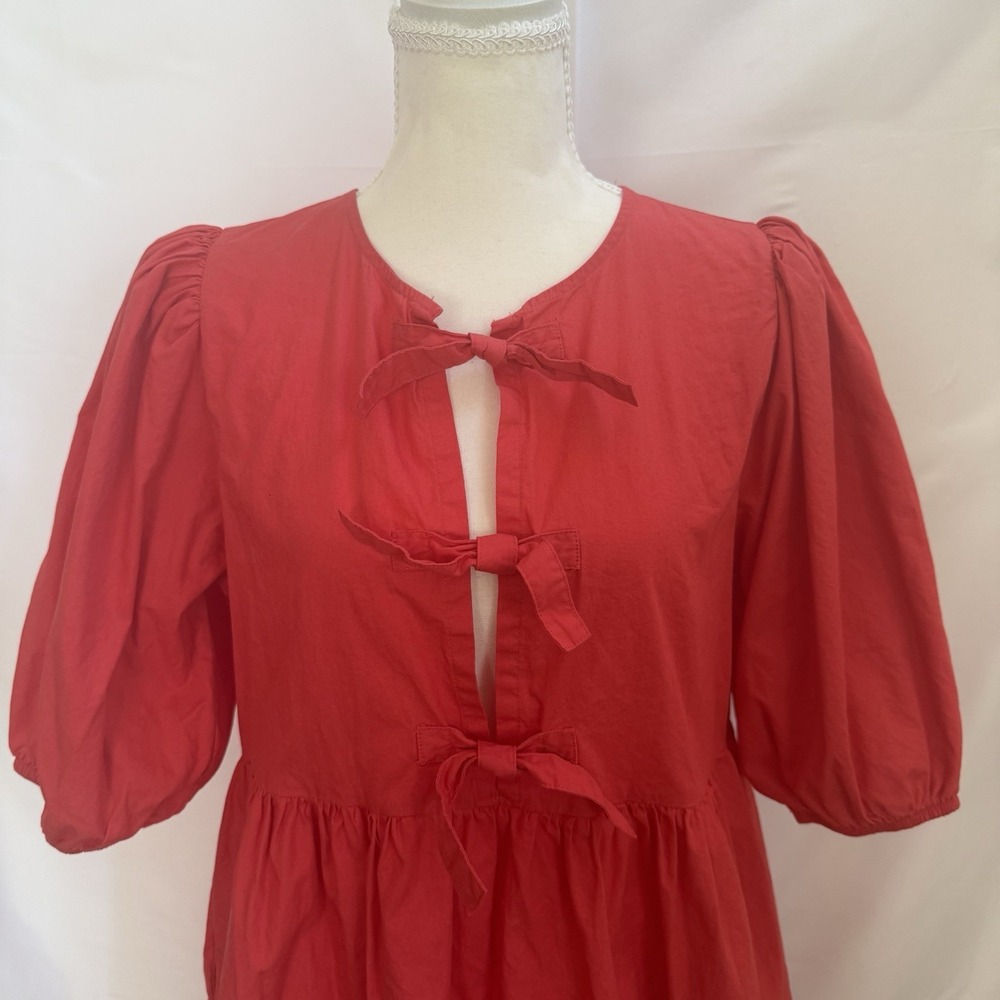 Band of the Free Scarlet red bow mini dress Tie Front Size Medium - Picture 3 of 12